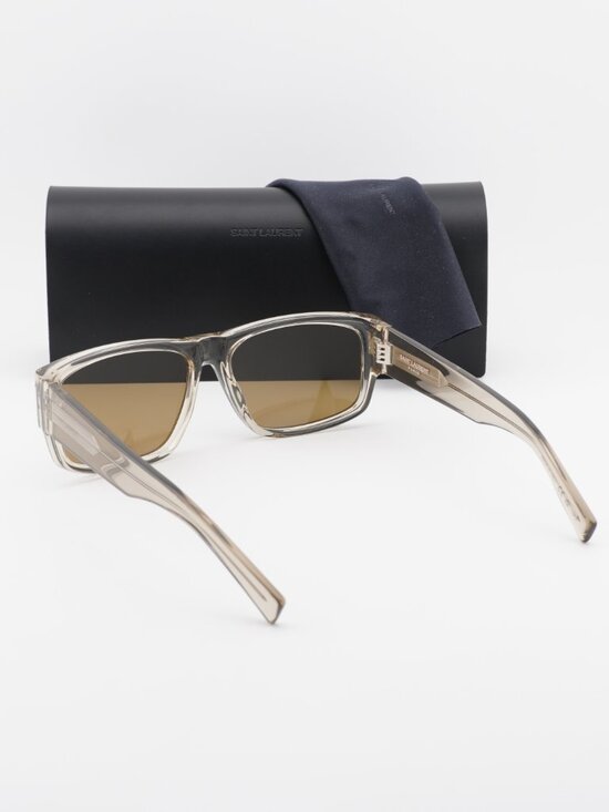 Saint Laurent SL689 005 Rectangle Sunglasses - Shiny Beige/Brown main image 6